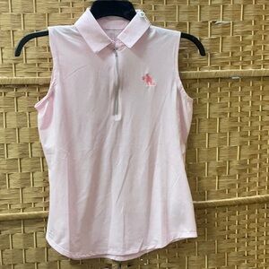 Women's Sleeveless Polo Tank Top in Light Pink with Zip Front